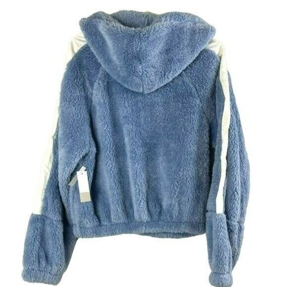 BP Womens Fuzzy Hooded Pullover Sweatshirt Blue & White Size S - Picture 2 of 8